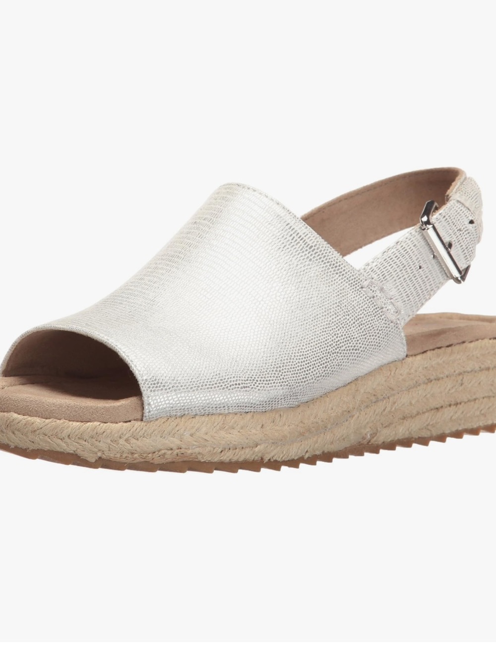 Skechers Wedge Sandals Womens 8 Metallic Silver Slingback Memory Foam Open Toe